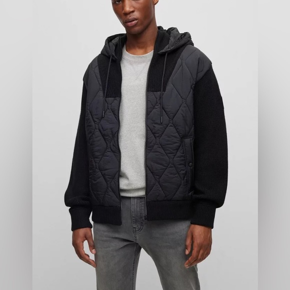 Brand new Hugo boss MIXED-MATERIAL ZIP-UP HOODIE WITH ONION QUILTING size M - Picture 1 of 11